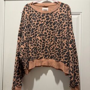 Aerie Beyond Cropped Brown and Black Leopard Patterned Crewneck XXL